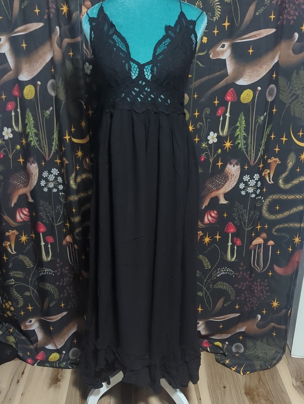 Free People Black Lace-Trim Maxi Dress